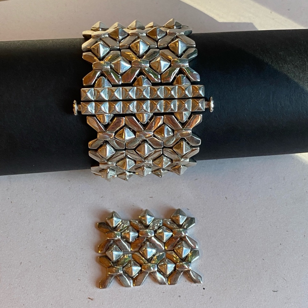 Rare 925 STEPHEN WEBSTER Vintage Solid Sterling Silver Woven Mesh Bracelet Cuff - Picture 3 of 9